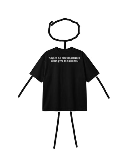 The Sticksylvania stick figure wearing the Under No Circumstances Alcohol Tee, boxy fit
